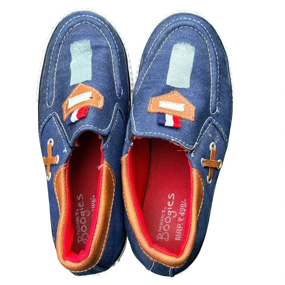 Thukrals Boogies Kids Denim Slip On Loafers Blue Nautical Casual Shoes Size 5.5